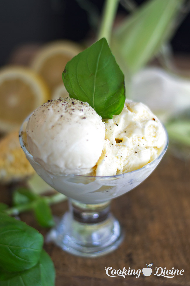 Lemon Basil Ice Cream with Cracked Pepper