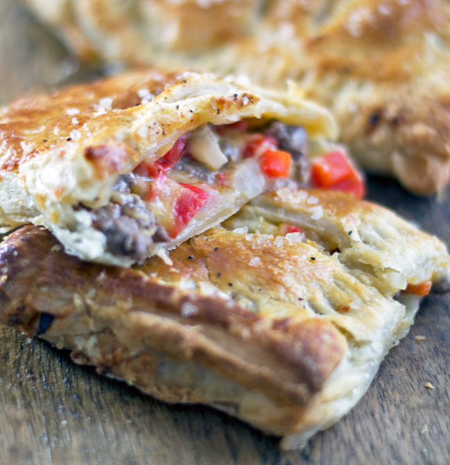 Philly Cheesesteak Puff Pastry Pockets - CookingDivine.com